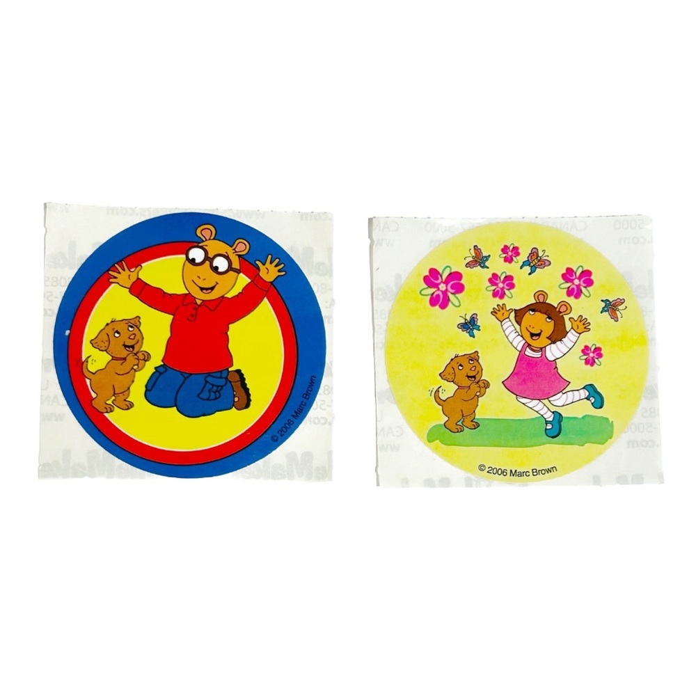 Sandylion Smile Maker Arthur Aardvark Cartoon Large Round Stickers DW Pal Dog TV